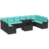 vidaXL Tuinbank Set 11 st Zwart Poly Riet