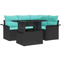 vidaXL Tuinbank Set 5 st Zwart [Synthetisch]: Poly Riet
