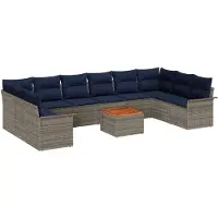 vidaXL Tuinset, 11-delig, 10 zitplaatsen, grijs en marineblauw