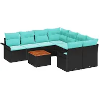 vidaXL Tuinset, 9 stuks, 8 zitplaatsen, zwart en turquoise