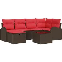 vidaXL Bankset met kussens, bruin en rood, van polyrotan, met opbergruimte