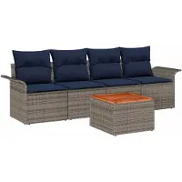 vidaXL Tuinbank Set 5 st 4-Aantal zitplaatsen Grijs en Marineblauw