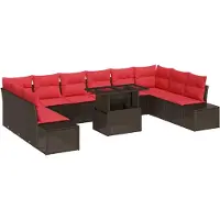 vidaXL Tuinbank Set 11 st Bruin en Rood poly rattan