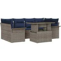 vidaXL Tuinset met 7 zitplaatsen, grijs [Synthetisch]: Polyrotan