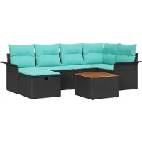 vidaXL Tuinbank Set met kussen met opslag 7 pcs Zwart Poly rattan