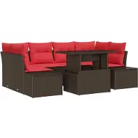vidaXL Bankstel 7 st 6-Aantal zitplaatsen Bruin en Rood poly rattan