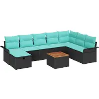 vidaXL Tuinset met 9 delen, zwart, van polyrotan