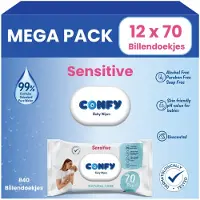 Confy Sensitive Billendoekjes - 12 x 70 Stuks - 840 Doekjes - Babydoekjes - Mega Pack