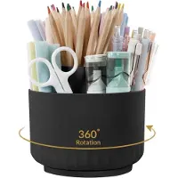 OEM Bureauorganizer met 360-graden draaifunctie, met 5 vakken, geschikt voor school, kantoor en thuis (zwart)