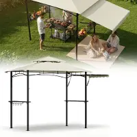 JOIEYOU Grillpaviljoen met zijpanelen en dubbel dak, grilltent voor de tuin met metalen frame, UV-bescherming, beige, 245x141x253 cm