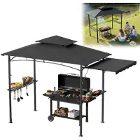 XMTECH Grillpaviljoen, 245x141x253 cm, met zijschermen en dubbel dak, grilltent/tuinpaviljoen met metalen frame, UV-bescherming, grijs
