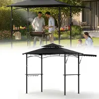 JOIEYOU Grillpaviljoen met zijwanden en dubbel dak, grilltent voor de tuin met metalen frame, UV-bescherming, zwart, 245x141x253 cm
