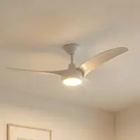LINDBY LED plafondventilator Briya, wit, Ø 116 cm, CCT dimbaar, wit / opaal, Woon-/ Eetkamer, Kunststof, Modern