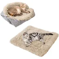 OEM Kussenbed, 2-in-1, zacht, rond slaapplek, wollen, klein hondenbed, huisdierenbed, voor katten en kleine honden, bruin