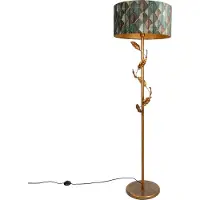 QAZQA Vloerlamp goud met kap blad dessin en gouden binnenkant 50cm - Linden