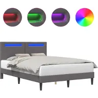 vidaXL Bedframe met LED-stripverlichting Grijs 140 x 190 cm Kunstleer