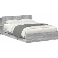 vidaXL Bedframe met opbergruimte en hoofdbord met lade Grijs Sonoma