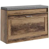SoBuy Schoenenbank voor de ingang – Opbergbank met zitting – extra smal 24 cm – ideaal voor kleine woningen, opslag voor schoenen tot 47 – Bruin, FSR218-F