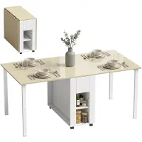 HOMCOM Inklapbare Eettafel-MDF, dennenhout-168,2L x 85B x 73H cm-Wit + Naturel hout