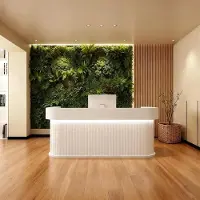 360Home Receptiebalie, bar, afgeronde hoeken, verticale streepmotief, modern design, geschikt voor salon, hotel, winkel. Wit, 210x60x100 cm. [Baise210]