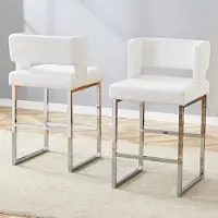 MODFU Barkruk set van 2, PU kunstleer, metalen poten in zilver, Scandinavisch vierkant design
