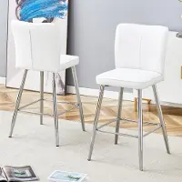 MODFU - Barkrukken Set Van 2 - Ergonomische Rugleuning - Voetensteun - Modern - Metaal En Imitatieleer - Wit En Zilver