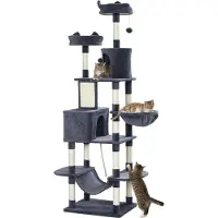 Youjia Kratzboom 206 cm, katten toren met hol, 2 speeltjes, sisalstammen, platform voor grote katten, donkergrijs