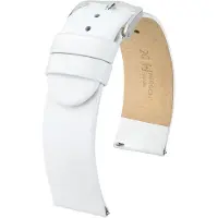 Hirsch Scandic Horlogebandje - Italiaans kalfsleer, 16 mm Breedte bevestiging, wit - glanzend zilver Sluit - moderne stijl, Scandinavisch ontwerp, past op Huawei Watch Fit 2 mini