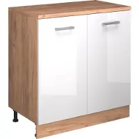 Vicco Uitbreidingskast Rion, Wit Hoogglans/Goudkleurig Eiken, 80 x 46 cm zonder schuine kant met 2 deuren