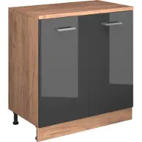 Vicco Uitbreidingskast Rion, Antraciet Hoogglans/Goudkleurig Eiken, 80 x 46 cm zonder schuine kant met 2 deuren