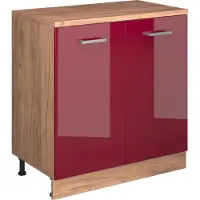 Vicco Uitbreidingskast Rion, Rode hoogglans/Goudkleurig Eiken, 80 x 46 cm zonder schuine kant met 2 deuren