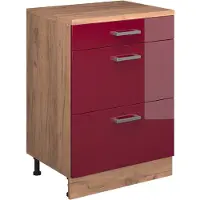 Vicco Uitbreidingscommode Rion, Rode hoogglans/Goudkleurig Eiken, 60 x 46 cm zonder schuine kant met 3 lades