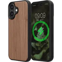 Kwmobile Echt Houten Beschermhoes voor Apple iPhone 16 – Hout & TPU Cover – donkerbruin hout