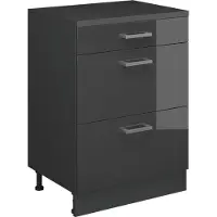 Vicco Uitbreidingscommode Rion, Antraciet Hoogglans/Antraciet, 60 x 46 cm zonder schuine kant met 3 lades