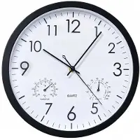 OEM Ronde quartzklok met temperatuur- en luchtvochtigheidssensor, 30 cm, stille wandklok voor kinderkamers, zwart, 30 cm.