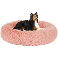 OEM Orthopedisch hondenbed, rond hondenkussen, hondenbank, kattenbed, donutvormig, knuffelbaar, wasbaar, 80 cm diameter, roze