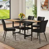 MODFU - Eethoekset - Met Opbergruimte En 4 Stoelen - Modern - Voor Eetkamer - MDF En Metaal - Bruin En Zwart - 160 Cm