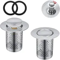 OEM Dubbele gootsteenfilter, haarsieve van roestvrij staal, gootsteenfilter met terugslagventiel en messing draaiknop, geschikt voor keuken, badkamer en balkonafvoer