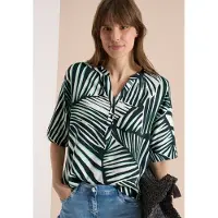 Cecil Dames Blouse met korte mouwen, gespleten hals en print in Groen, Gr: L