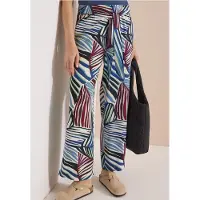 Cecil Dames Wide Legs broek met print en riemdetail - Groen - XS