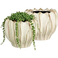 Mica Decorations Planten / bloempot Thom - 2x - creme kleur - keramiek - 19 x 24 cm