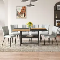 MODFU - Eethoekset - Met Opbergplank - Modern - Voor Eetkamer - MDF En Metaal Met PU - Lichtgrijs En Zwart - 160 Cm