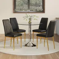STILVORA Eettafelset 85 Cm - Ronde Glazen Tafel Met 4 Stoelen - Voor Keuken En Eetkamer - Glas En Metaal - Zwart