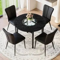 MODFU - Eethoekset - Rond - Met Stoelen - Modern - Voor Eetkamer - MDF Glas Metaal PU - Zwart - 100 Cm