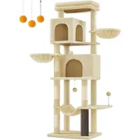 OEM XL kattenkooi - Grote kattenkooi - Klimkooi - Stang bedekt met sisal - 175 cm x 57 cm x 45 cm - Zandbeige pluche