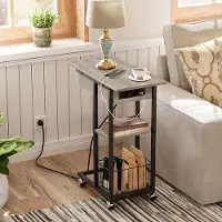 OEM Salontafel met oplaadruimte en lade op wielen - Multifunctionele tafel voor woon- en slaapkamer - Uitgevoerd in asfaltkleurige roestvrij staal.