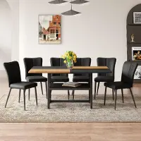 STILVORA Eettafelset 160 Cm - Met Opbergrek En 4 Eetkamerstoelen - Voor Eetkamer En Keuken - MDF Metaal En PU - Bruin Zwart