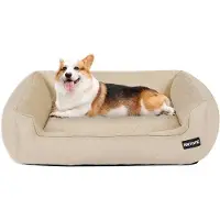 OEM Hondenmandhoes, hondenbeddengoed, kussen voor hondenbed, mat voor hondenbed, kussenhoes, wasbaar, beige hemelbed, 90 x 75 x 25 cm