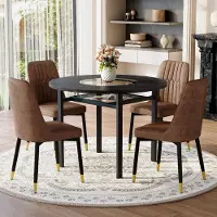 MODFU - Ronde Eettafelset - Met Glasinzet En Onderblad - Minimalistisch - Voor Eetkamer Of Woonkamer - MDF En Metaal - Bruin Zwart - 100 Cm