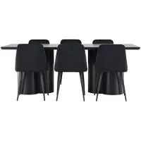 Ebuy24 Olivia eethoek tafel 100x210cm en 6 velours stoelen zwart.